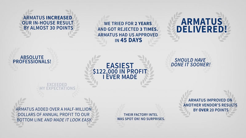 A view of testimonials from customers regarding Armatus Dealer Uplift’s Retail Warranty Reimbursement services.