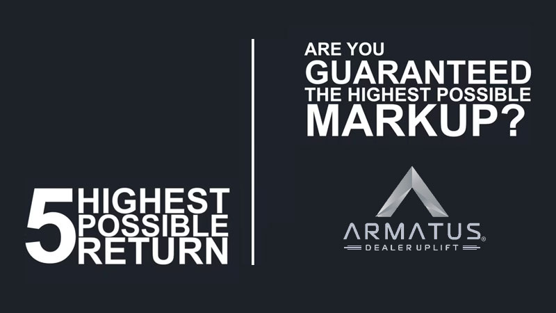 The start of the Armatus Dealer Uplift video about how we maximize dealerships’ returns regarding retail warranty reimbursement, which has white-colored wording as a focal point about highest possible return.