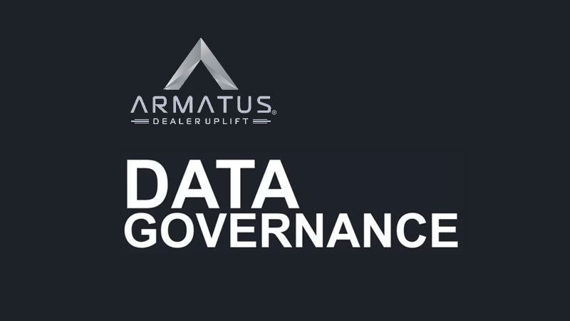 The start of the Armatus Dealer Uplift video about the importance of data governance regarding retail warranty reimbursements, which shows white text that displays data governance.